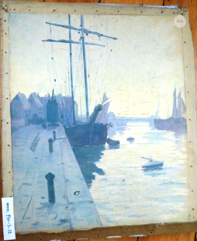 Un port avec un voilier à quai, Jean-Adolphe Chudant, 3e quart 19e siècle, 1ère moitié 20e siècle