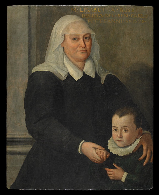 Portrait de Lisabetta Rossi, épouse du sénateur Carlo Pitti, et leur fils, Santi Di Tito, 1598