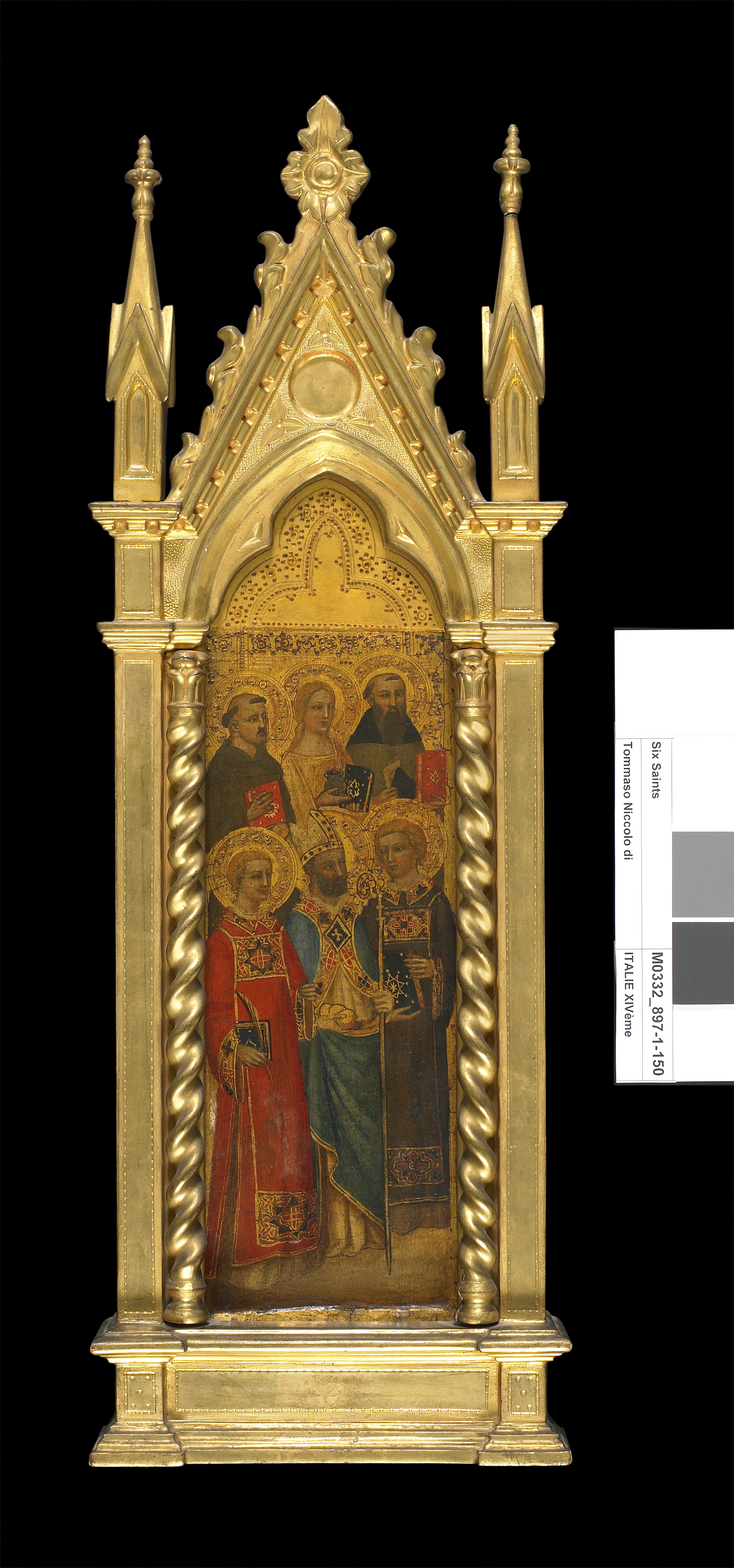 Saint Nicolas de Bari, saints diacres (Laurent et Léonard ?), saint François d'Assise, sainte Lucie et saint Antoine l'abbé, Niccolo di Tomaso, 1360-1365