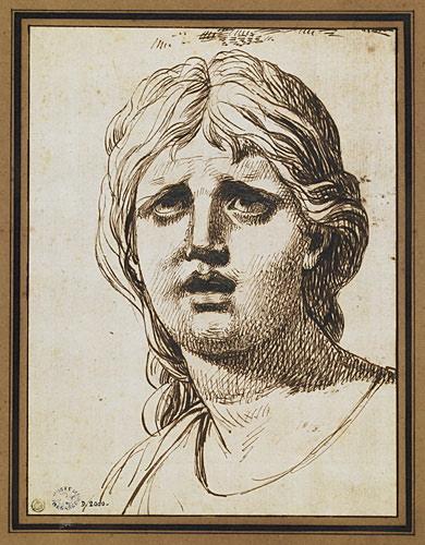 Tête de femme vue de face, la bouche entrouverte, les yeux levés, David, 1780 vers