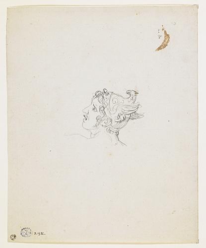 Tête d'homme coiffé d'un casque à ailettes, levée vers la gauche, David, 1813 vers