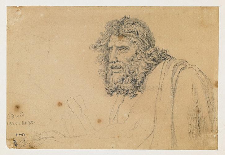 Vieillard vu en buste de trois-quarts à gauche, le bras gauche tendu pour mendier, David, 1820