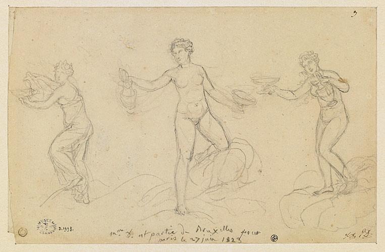 Trois études d'une Grâce tenant une coupe et une aiguière, David, 1824 vers