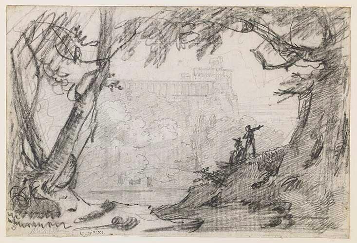 Paysage italien avec un édifice antique, Achille Etna Michallon, 1er quart 19e siècle