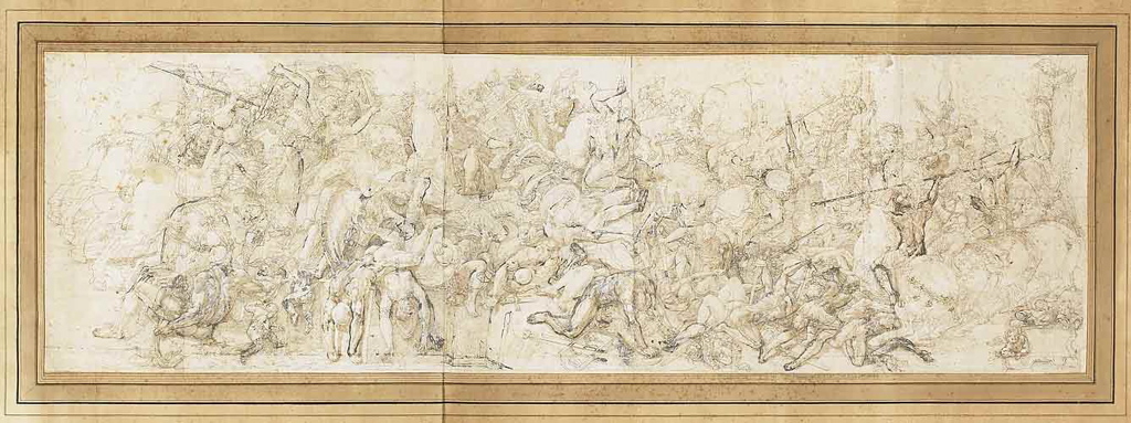 Combat de cavaliers contre des Amazones, Giovanni Battista Bertani, 1574 vers