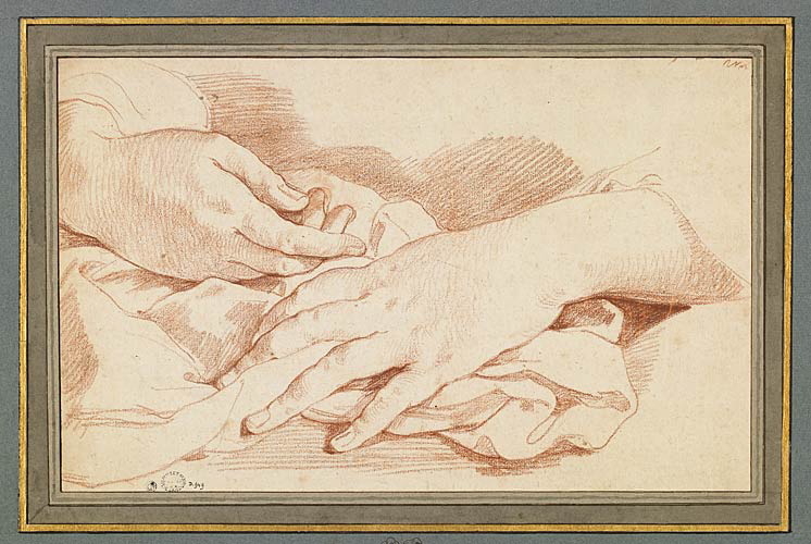 Mains posées sur une étoffe, Charles Natoire, 18e siècle
