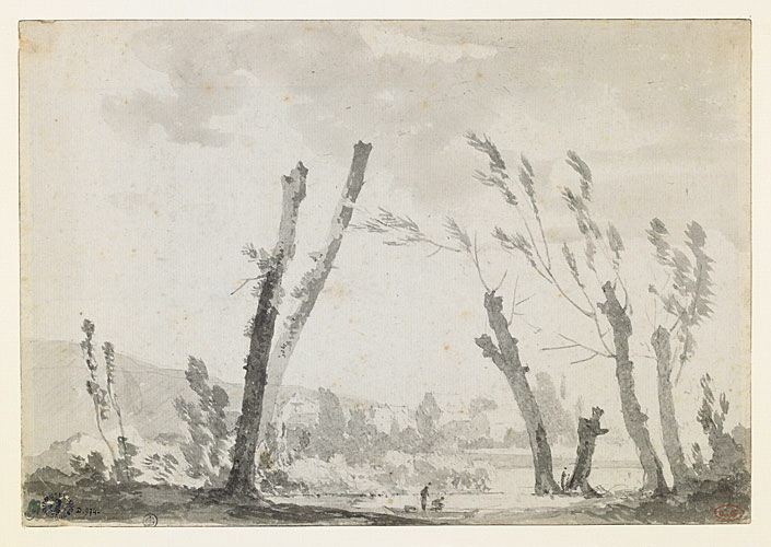 Paysage aux grands arbres étêtés, Louis-Gabriel Moreau, 2e moitié 18e siècle