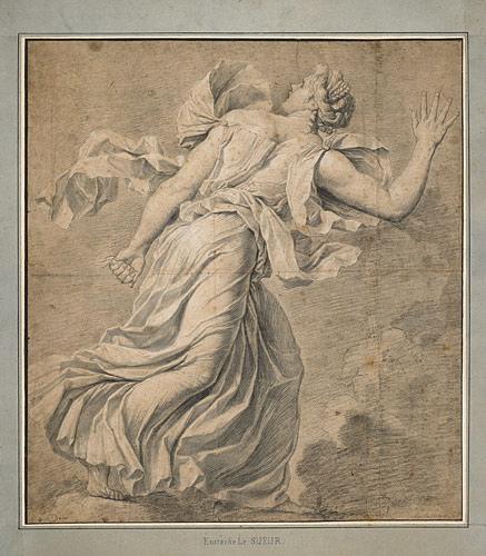 Etude de femme drapée à l'antique s'enfuyant vers la droite et tournant la tête en arrière ; La Calomnie_0