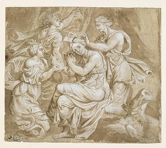 Bethsabée au bain (recto) ; David et Urie (verso), Jean-Baptiste Corneille, 17e siècle