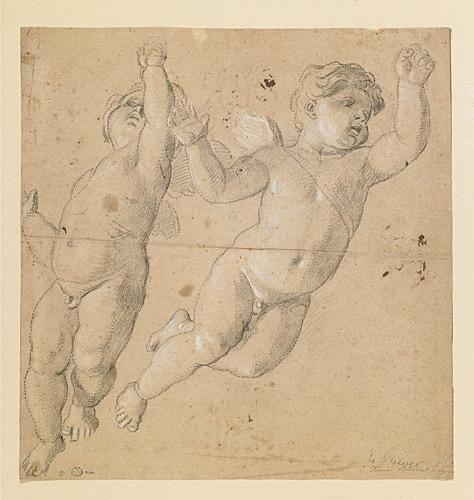 Deux Amours volant (recto) ; Projet de plafond (verso), Claude II Audran, 17e siècle