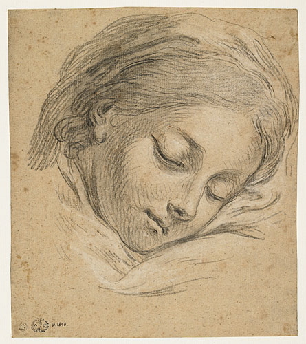Etude d'un visage de jeune fille endormie, Joseph François Parrocel, 18e siècle