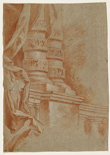 Etude de deux colonnes, une draperie et une balustrade, Jean François de Troy, 1729 après