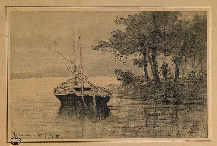 Bateau sur un lac, Charles Donzel, 19e siècle