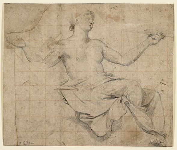 Femme ou déesse jouant de la trompette (la Renommée ?), Claude II Audran, 17e siècle