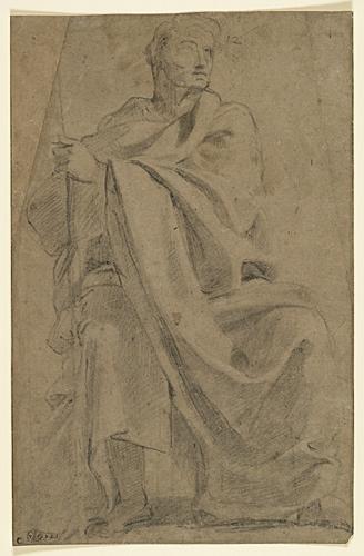 Personnage assis tenant un bâton de sa main gauche, Claude II Audran, 17e siècle