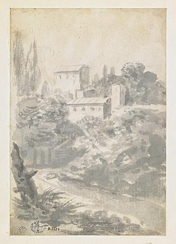 Paysage avec deux maisons, Alessio de Marchis, 17e siècle