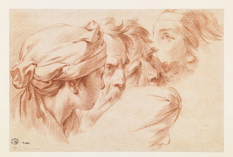 Etude de têtes, quatre d'hommes et une de femme, Jean-Baptiste Marie Pierre, 1750 entre,1755 et
