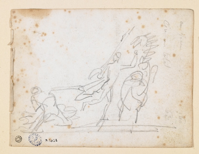 Croquis : un soldat courant serrant un cheval fougueux (étude pour Alexandre et Bucéphale ?), Antoine-Jean Gros, 19e siècle