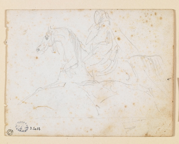 Croquis : un cavalier sur un cheval au trot, Antoine-Jean Gros, 19e siècle