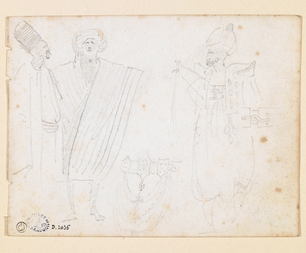Croquis : Trois hommes vêtus à l'orientale, Antoine-Jean Gros, 19e siècle