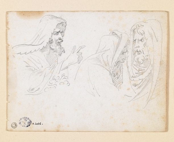 Croquis : Trois têtes d'hommes barbus, Antoine-Jean Gros, 19e siècle