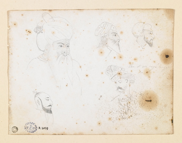 Croquis : Cinq têtes d'Orientaux, Antoine-Jean Gros, 19e siècle