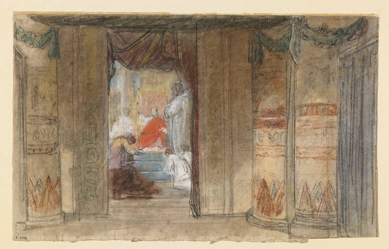 Projet pour un décor de théâtre : entrée d'un temple ou d'un palais, Édouard Baille, 19e siècle