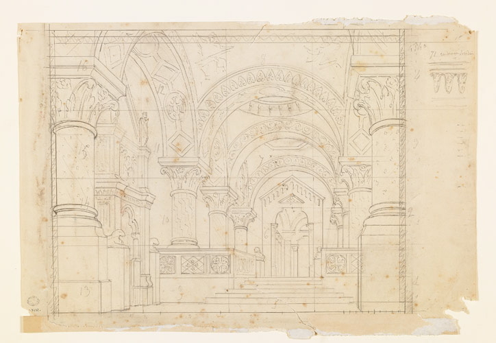 Projet pour un décor de théâtre : intérieur d'église ou de temple, Édouard Baille, 19e siècle