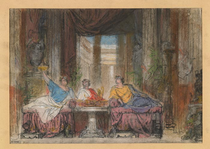 Triclinium avec trois convives dans un palais romain, Édouard Baille, 19e siècle