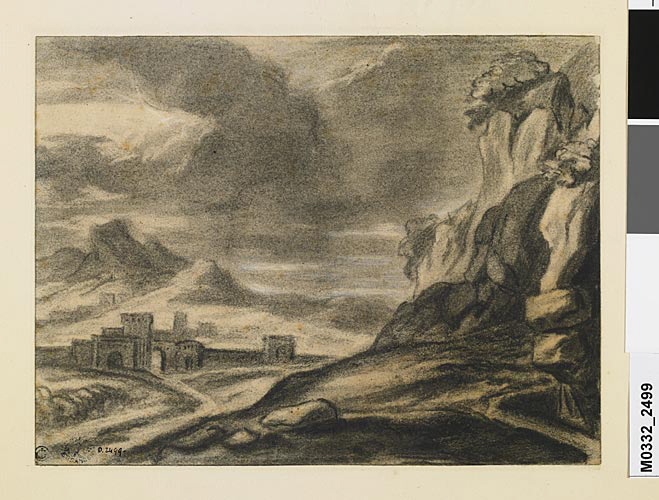 Paysage : Propriété dans une plaine, vers un site montagneux, Alexandre-Gabriel Decamps, 19e siècle