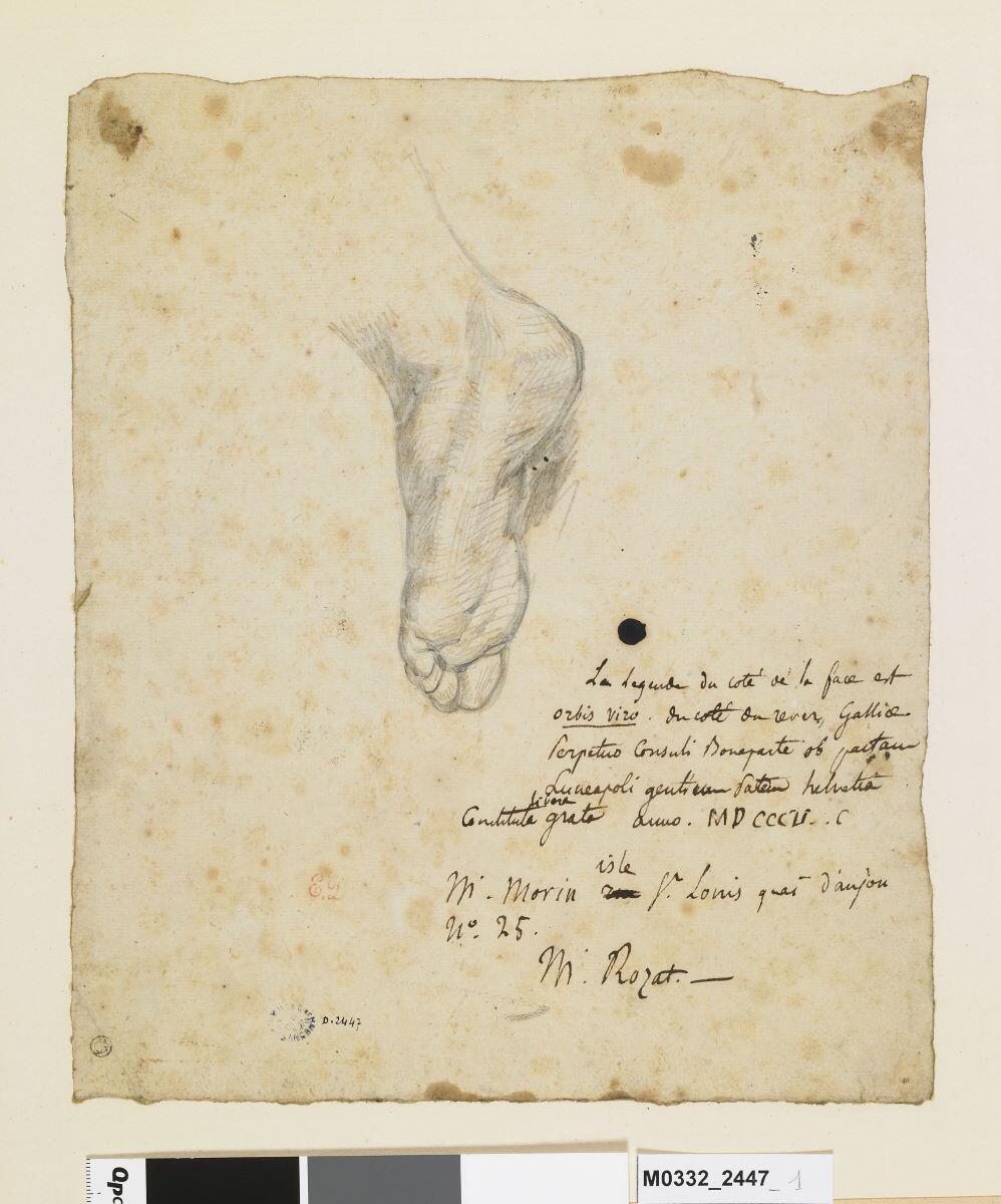 Etude d'un pied gauche (recto) ; étude d'un pied droit (verso), Eugène Delacroix, 19e siècle