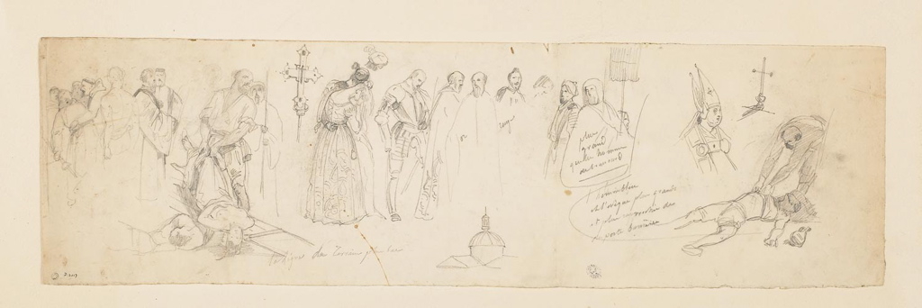 Feuille d'étude pour Les Honneurs funèbres rendus au Titien mort à Venise pendant la peste de 1576 (recto et verso), Nicolas-Auguste Hesse, 1832 vers