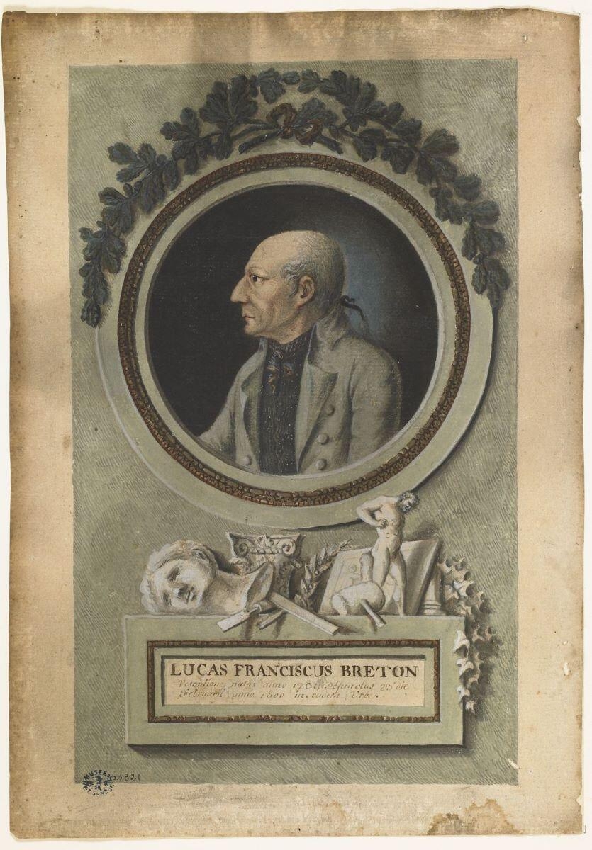 Portrait du sculpteur Luc Breton âgé, en buste et de profil dans un médaillon_0