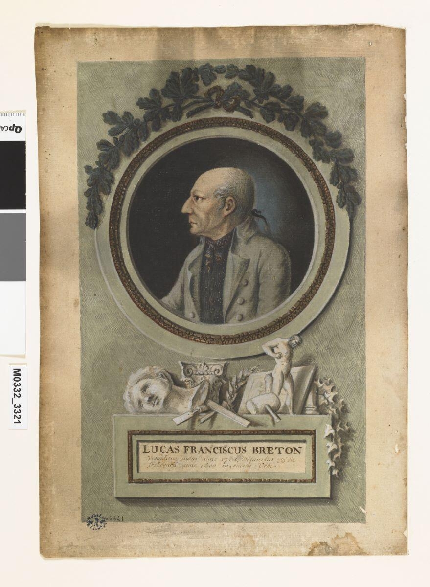 Portrait du sculpteur Luc Breton âgé, en buste et de profil dans un médaillon_1