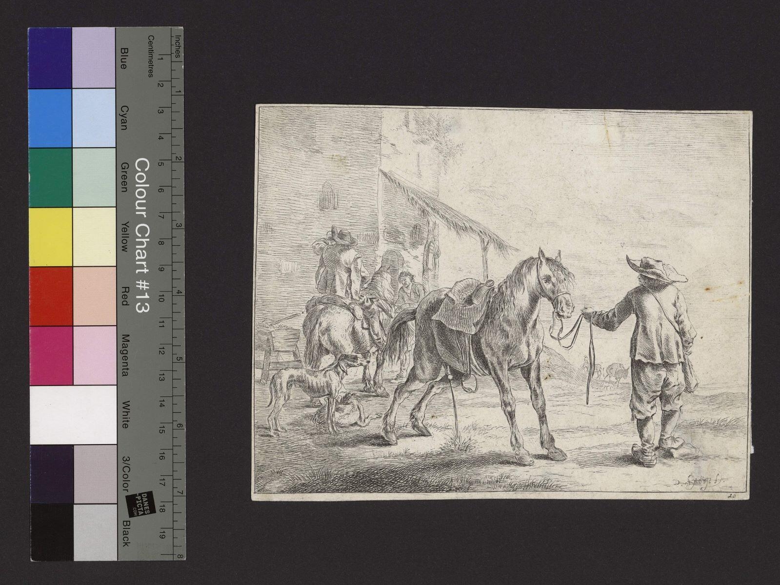 Le Cheval qui pisse, tenu en bride par un homme, Dirk Stoop, 1651