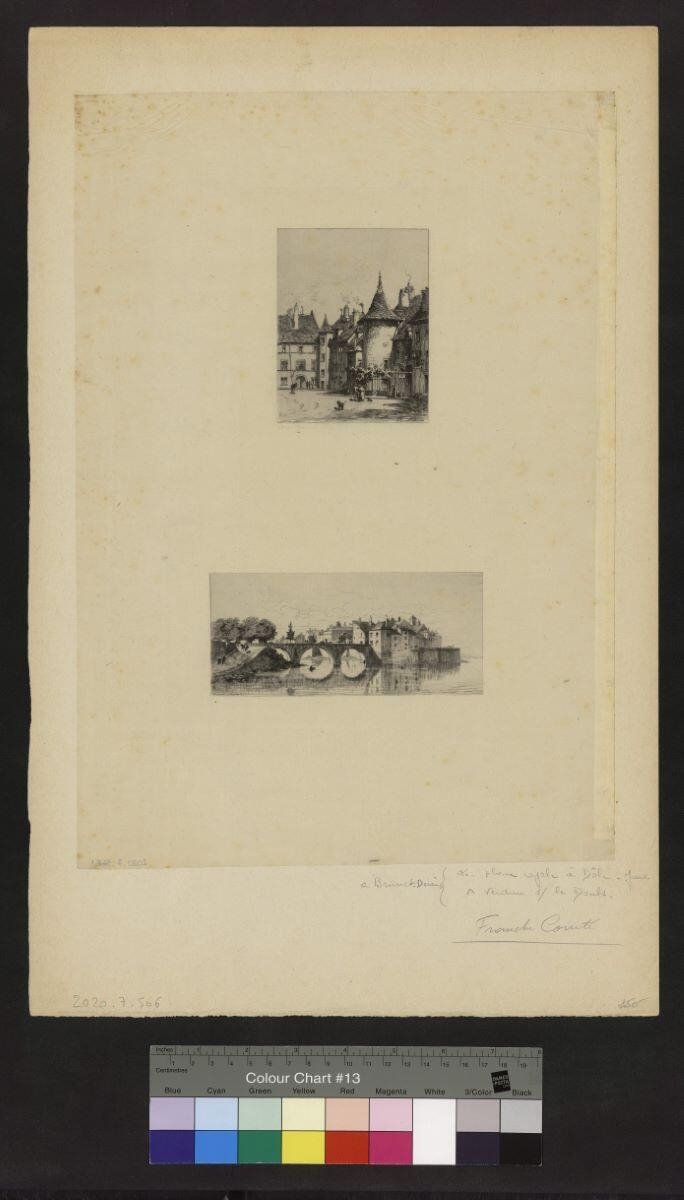 La place royale à Dole - Jura (haut) et A Verdun sur le Doubs (bas), Alfred-Louis Brunet-Debaines, 1873