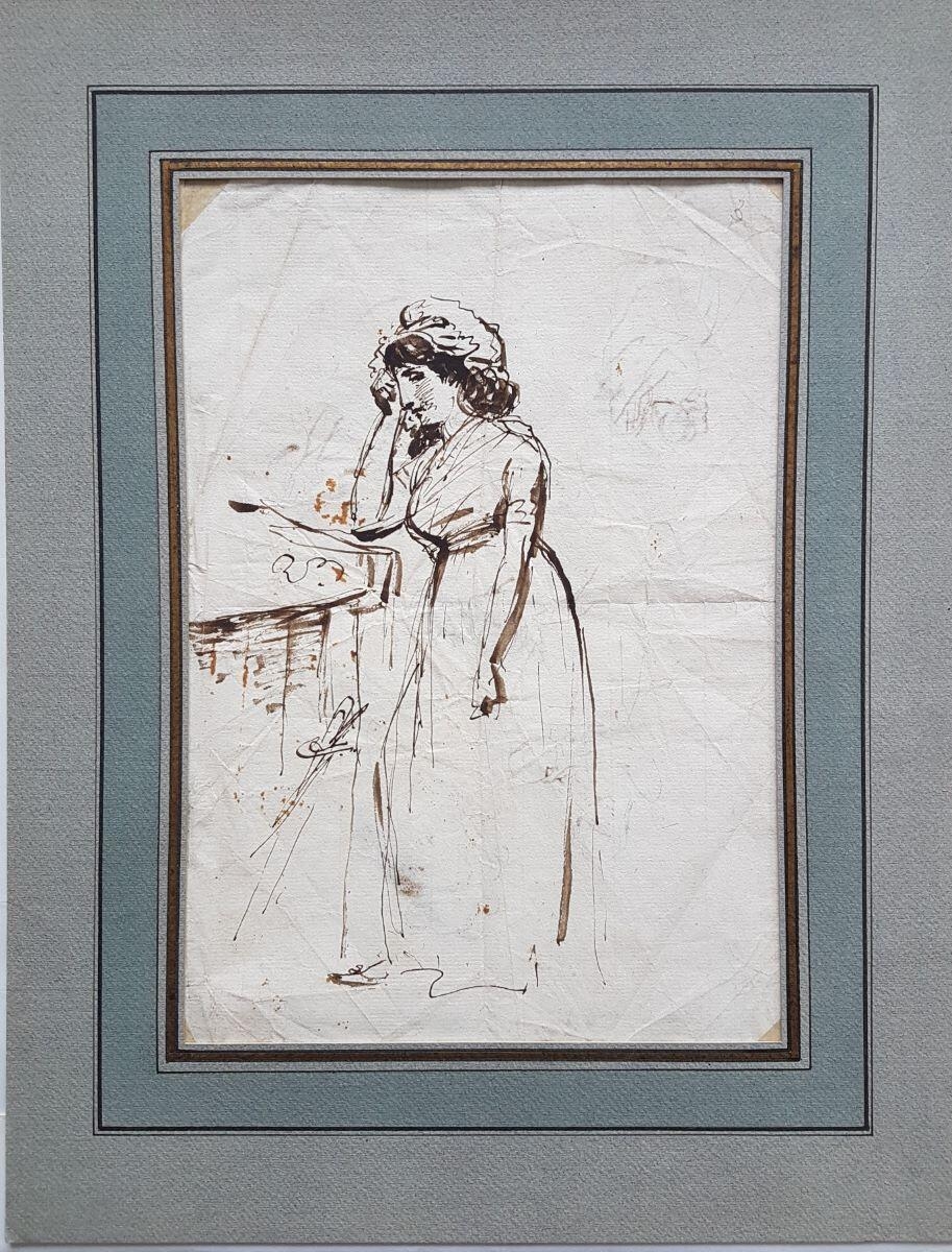 Jeune femme pleurant sur un tombeau (recto) ; Etudes de couples (verso), Antoine-Jean Gros, 1785-1795