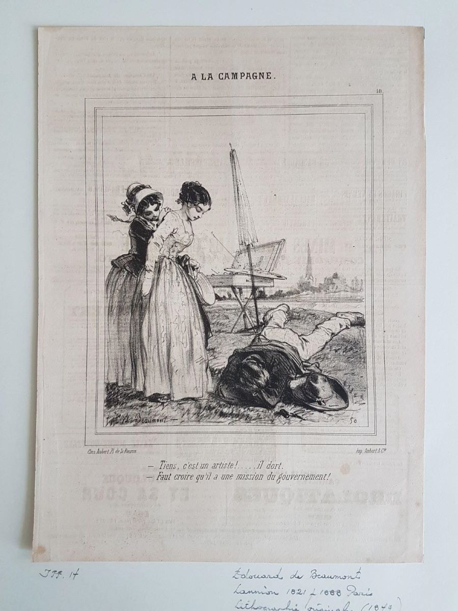 Suite "A la campagne", pl. 10 : "Tiens c'est un artiste, il dort ... ", Edouard de Beaumont, 1849