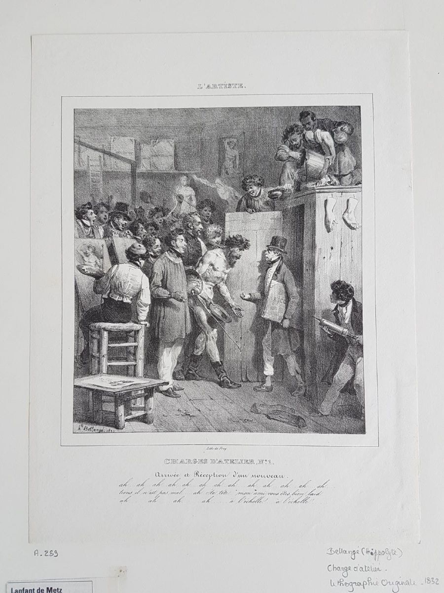 Charges d'atelier, n° 1 : arrivée et réception d'un nouveau, Hippolyte Bellangé, 1832