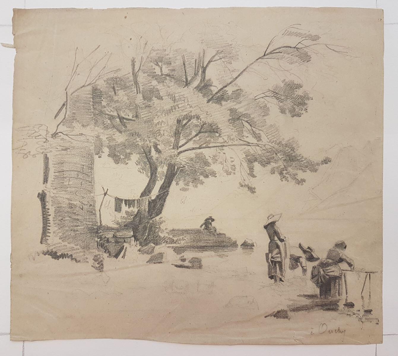 Lavandières à Ouchy (lac Léman), Antonin Fanart, 1850 vers