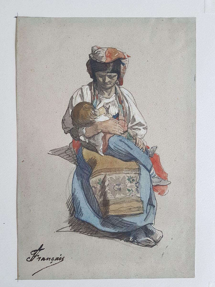 Paysanne italienne allaitant son enfant, Louis Français, 19e siècle