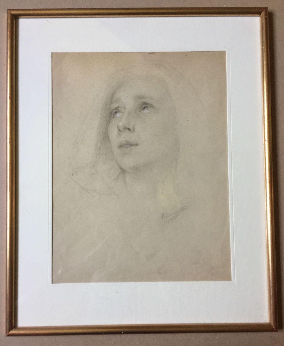 Etude de visage féminin les yeux levés, Félix Henri Giacomotti, 2e moitié 19e siècle
