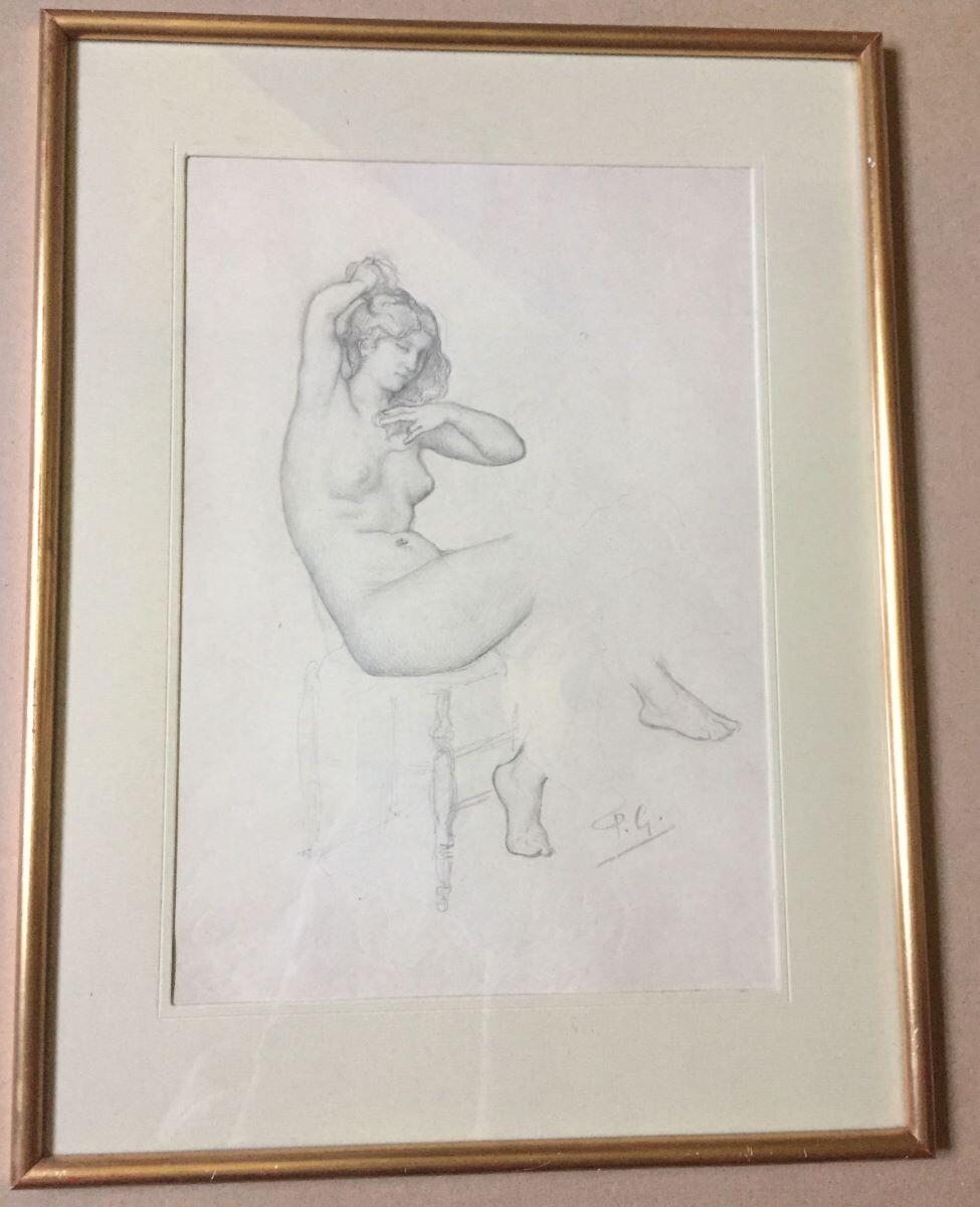 Nu assis, les jambes croisées, le bras droit tenant la chevelure, Félix Henri Giacomotti, 4e quart 19e siècle