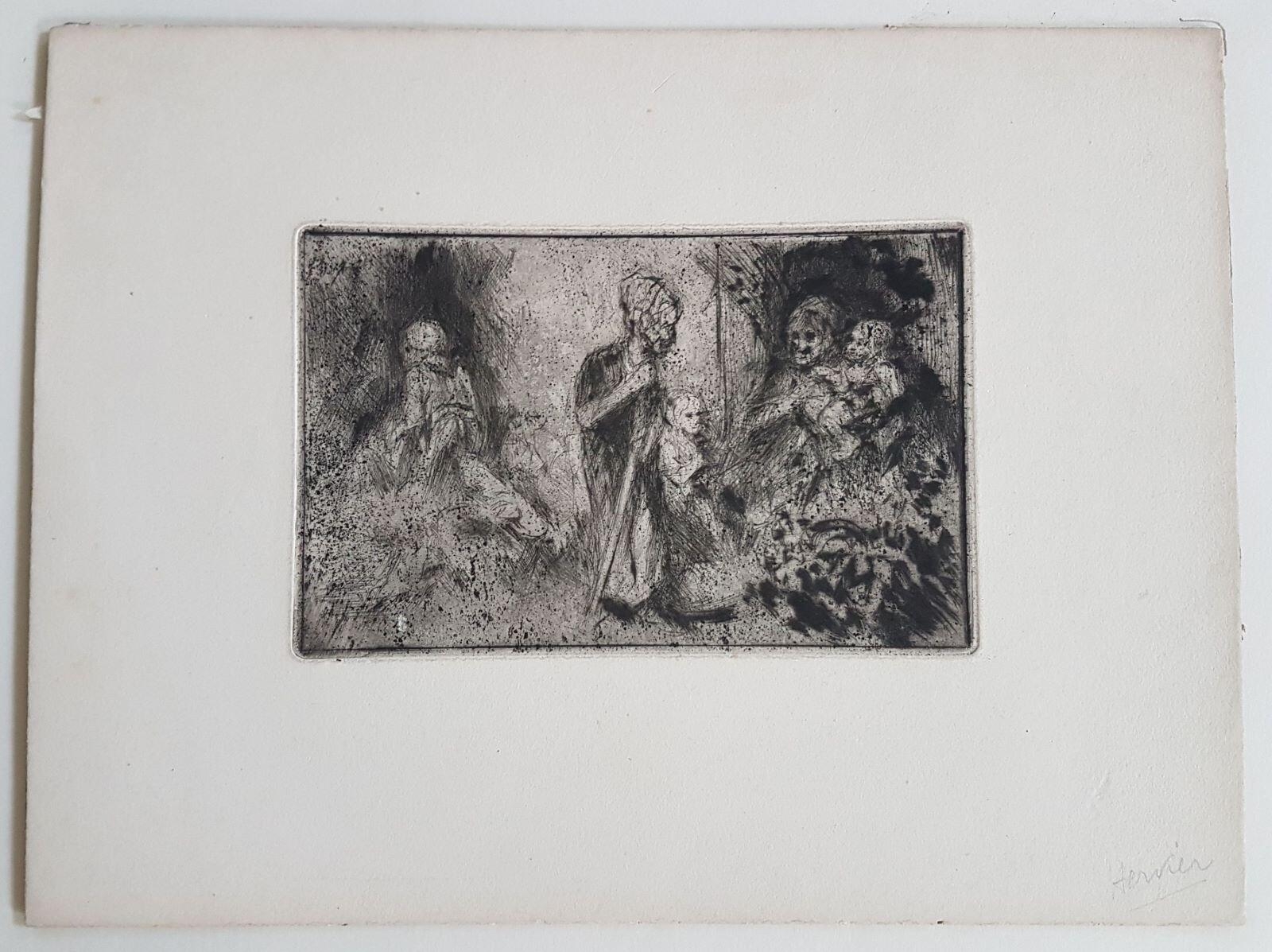 Femme appuyée sur un bâton et d'autres figures, Adolphe Hervier, 1849-1850
