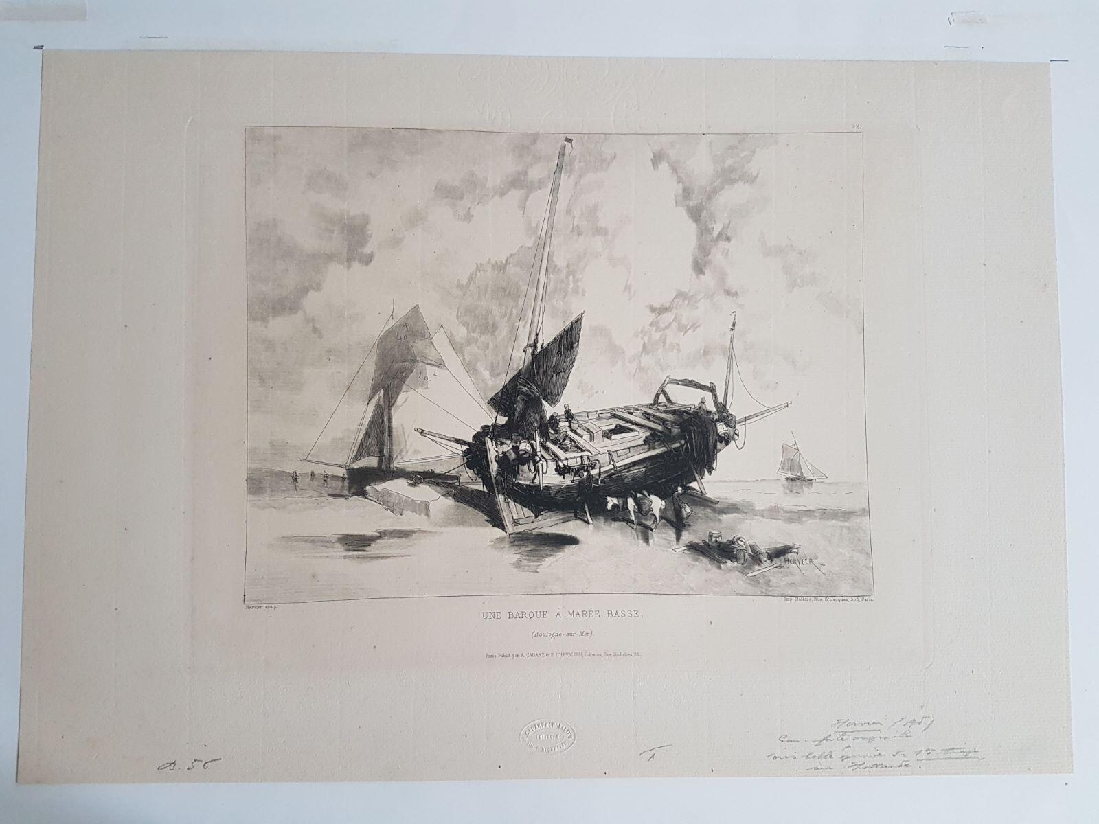 Barque à marée basse (Boulogne-sur-Mer), Adolphe Hervier, 1863