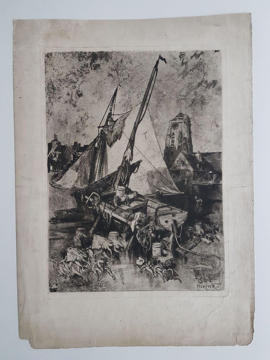 Les barques de pêche aux environs de Caen, Adolphe Hervier, 1862-1864
