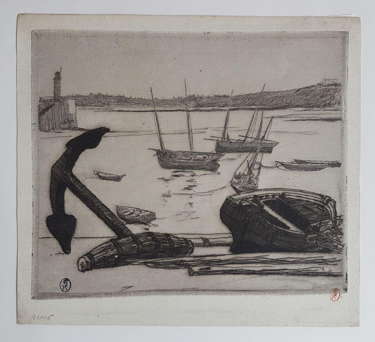 Une ancre et un bateau sur une plage, Charles Huard, 4e quart 19e siècle, 20e siècle
