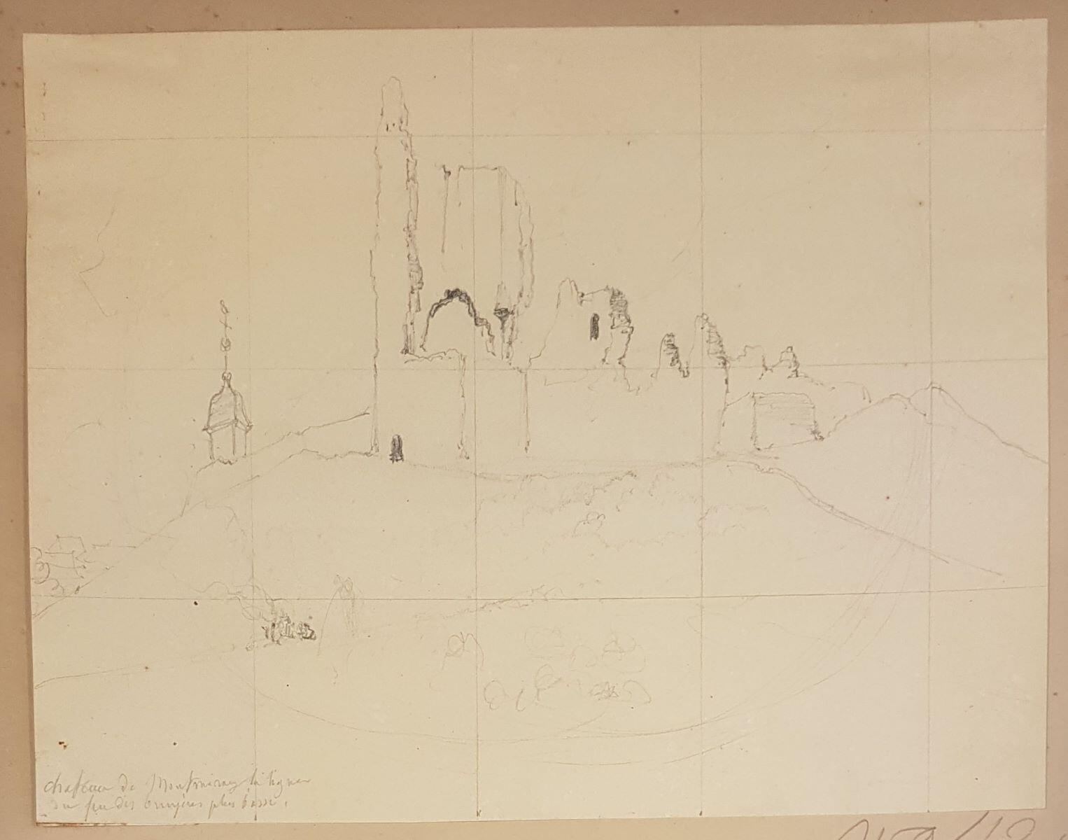 Ruines du château de Montmirey (avec mise au carreau), Alexis-Victor Joly, 1825 vers