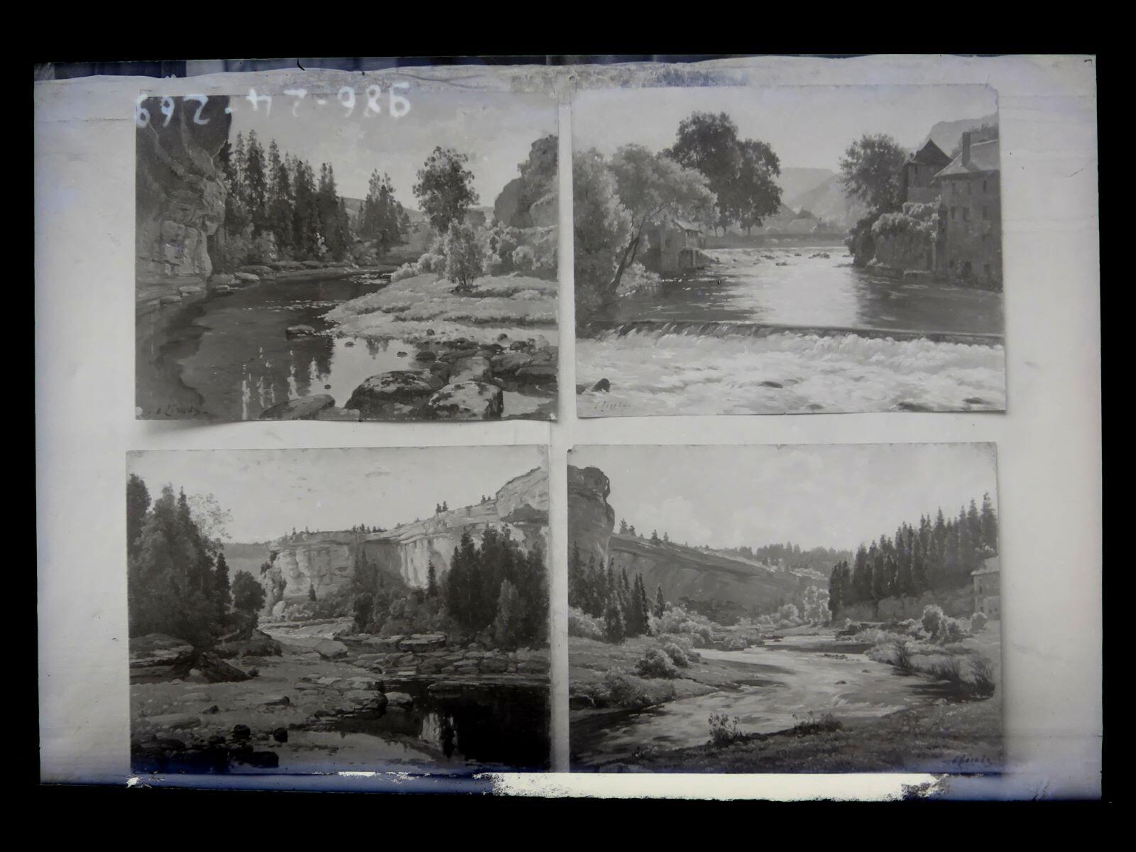 Photographie de quatre paysages peints_0