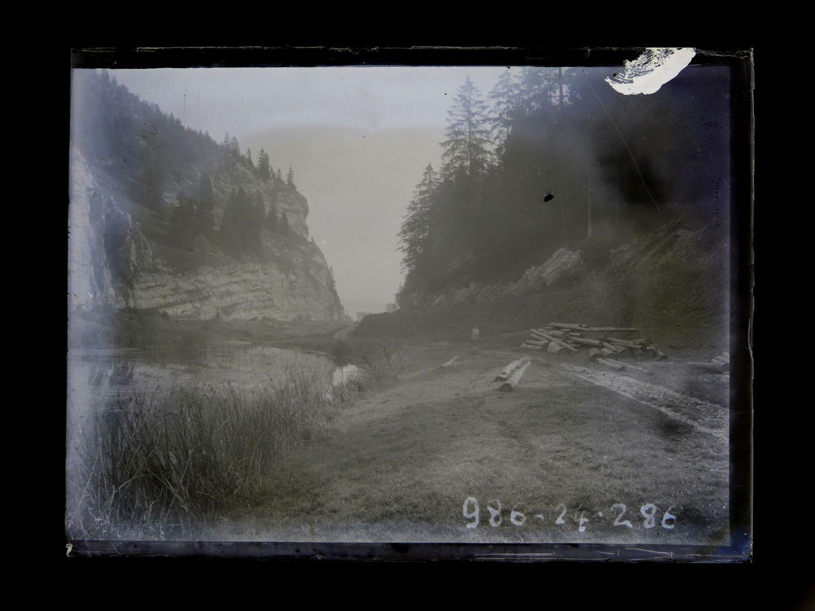 Chemin forestier entre deux éperons rocheux, Léon Tirode, 4e quart 19e siècle, 1ère moitié 20e siècle